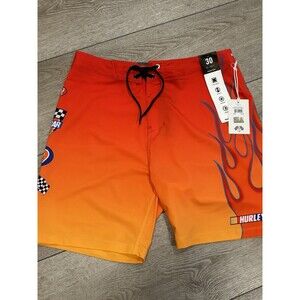 Hurley Nascar Boardshorts Men's Swim Phantom Size 30 Flames NWT Summer Beach‎